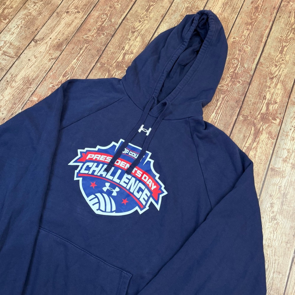 Under Armour Rival Fleece Hoodie Mens Large Navy Blue Presidents Day Challenge